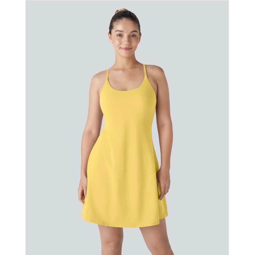 Halara Everyday Activity Dress Yellow Crossback Athletic Tennis Dress Small Long - Picture 1 of 14